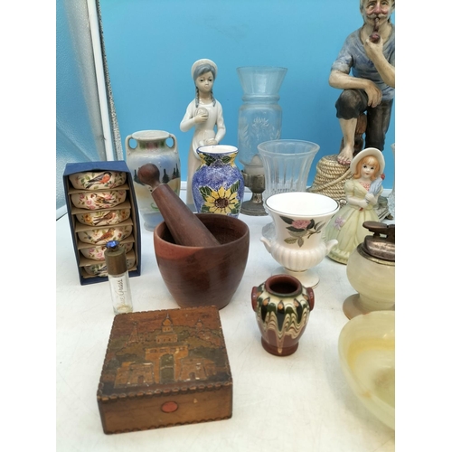 581 - Box of Mixed Pottery and Glass to include Vase, Figures, Napkin Rings, etc.