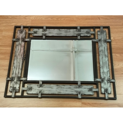 585 - Modern Metal Framed Bevel Edged Mirror. 80cm x 60cm. Collection Only.