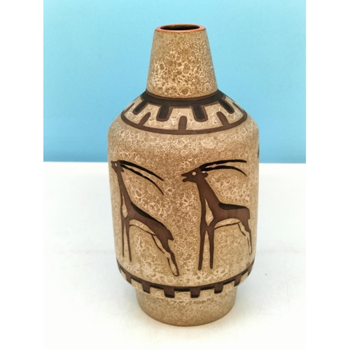 589 - 1950's MCM Keramik Gmundner (Austria) Textured Gazelle Stoneware Vase. 24cm Tall.