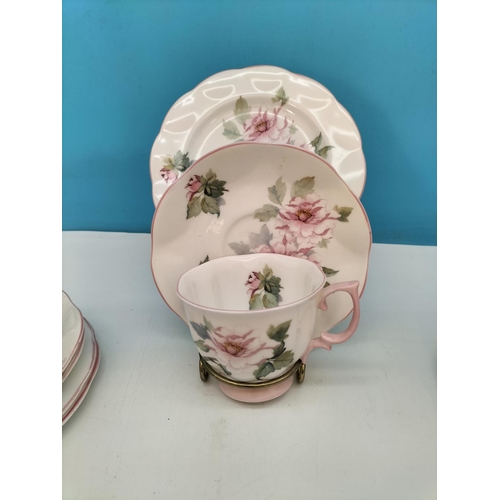 59 - Crown Windsor Bone China 28 Piece Tea Set in a Pink Flower Design to include Trios (8), Saucers (2),... 