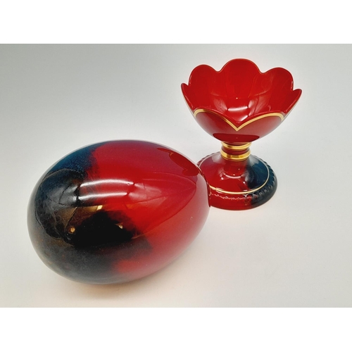 7 - Royal Doulton Flambe Egg on Stand No 2784. Overall Height 14cm.