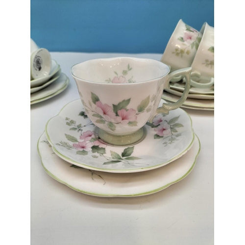 70 - Crown Windsor Bone China Trios (6) in a Green Flower Design.