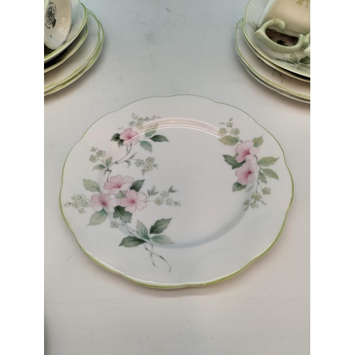 70 - Crown Windsor Bone China Trios (6) in a Green Flower Design.