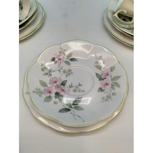 70 - Crown Windsor Bone China Trios (6) in a Green Flower Design.