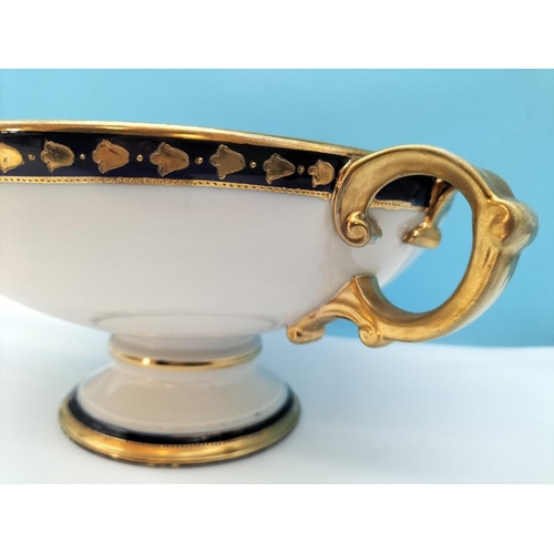 114 - Antique Noritake (Unmarked) Gold Gilded Twin Handled Porcelain Pedestal Centrepiece Bowl. 11.5cm Hig... 