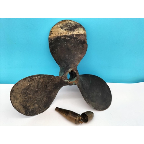 154 - Vintage Brass Boat Propeller (2.5kg Weight), Trench Art Cigarette Lighter (A/F) plus 4 x Metal Plaqu... 