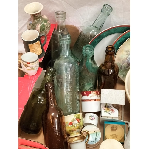 184 - Box of Mixed Items to include Vintage Glass Bottles, Pottery, etc.