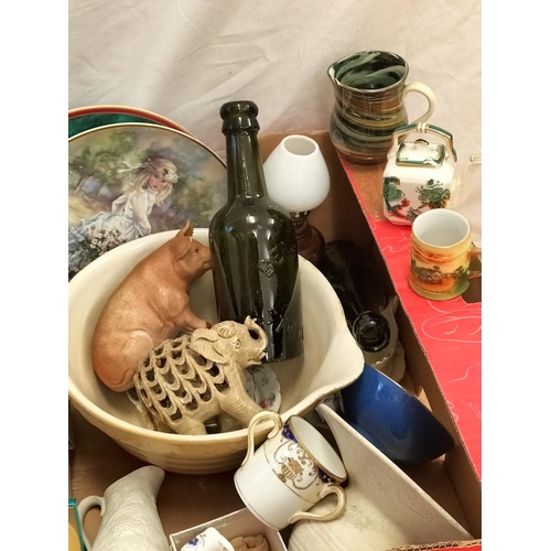 184 - Box of Mixed Items to include Vintage Glass Bottles, Pottery, etc.