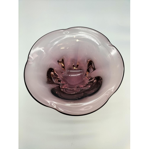 242 - Purple/Amethyst Coloured Glass Bowl. 9cm High, 19cm Diameter.