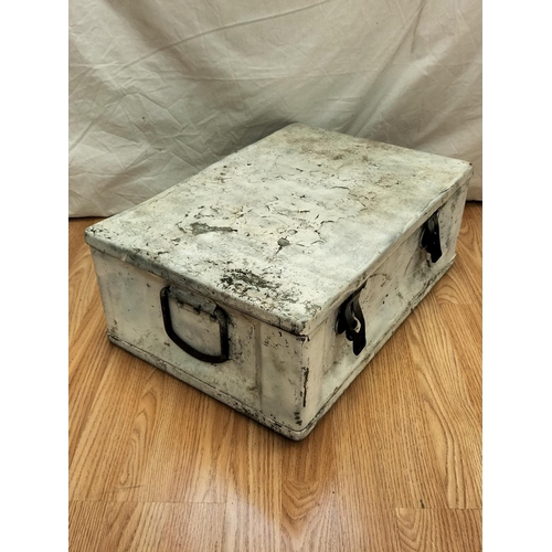 253 - Vintage, Possibly WWII, Metal Trunk. 52cm x 36cm x 20cm.