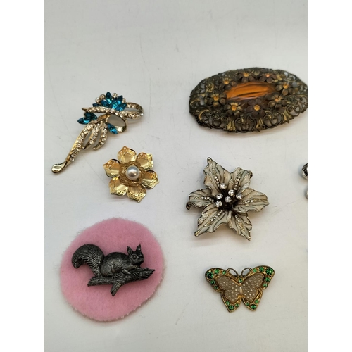 269 - Collection of Brooches (12) to include Flowers, Dragonfly, A.R.Brown Pewter Squirrel, etc.