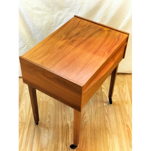 272 - Mid Century Sewing Box on Wheels plus Contents, 57cm High, 50cm x 36cm. Collection Only.