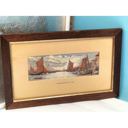 303 - Framed Silks (2) Cash's 'Thames Barges c1870' and Brocklehursts (Macclesfield) 'Little Moreton Hall'... 