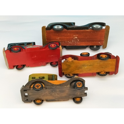 344 - Vintage Wooden Hand Built Classic Cars (4). Largest 25cm Long. One Missing a Wheel.