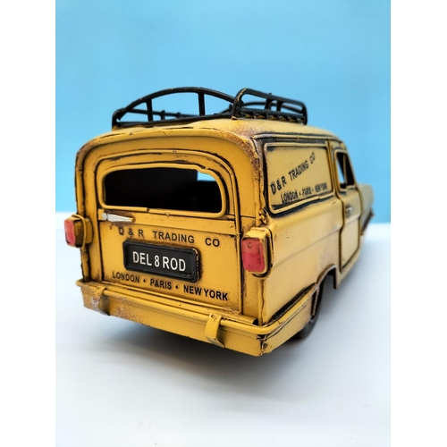 376 - Vintage 'Only Fools and Horses' Tin Plate Reliant Regal. Number Plate DEL 8 ROD. 13cm High, 28cm x 1... 