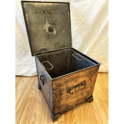 50 - Art Deco Metal Coal Box with Inner Container. 35cm High, 33cm x 33cm. One Leg Loose.