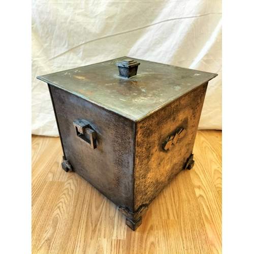 50 - Art Deco Metal Coal Box with Inner Container. 35cm High, 33cm x 33cm. One Leg Loose.