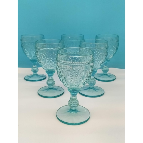 508 - Mid Century Set of 6 Aqua Turquoise Wine Glasses 17cm Tall.