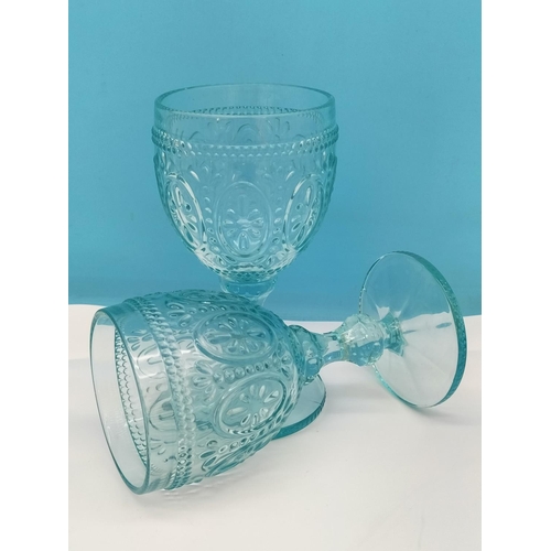 508 - Mid Century Set of 6 Aqua Turquoise Wine Glasses 17cm Tall.