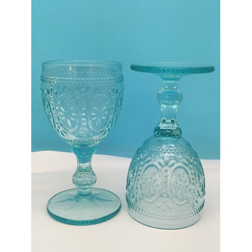 508 - Mid Century Set of 6 Aqua Turquoise Wine Glasses 17cm Tall.