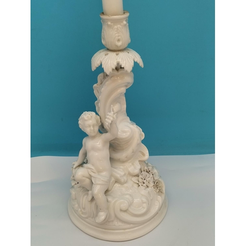 571 - 19th Century Meissen Blanc de Chine 26cm Cherub Candlestick plus 2 x Vintage Girl and Boy Hummel 12c... 