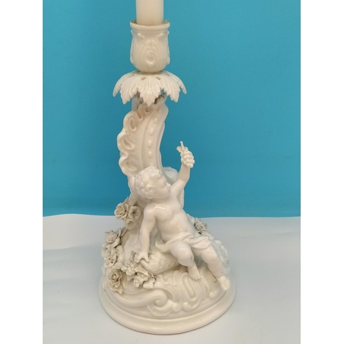 571 - 19th Century Meissen Blanc de Chine 26cm Cherub Candlestick plus 2 x Vintage Girl and Boy Hummel 12c... 