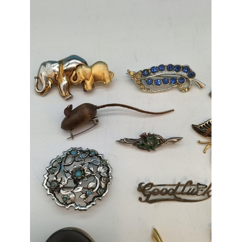 58 - Collection of Brooches to include Bee, Dog, Butterflies, Minton Ceramic Flower Plaque (No Pin), etc.