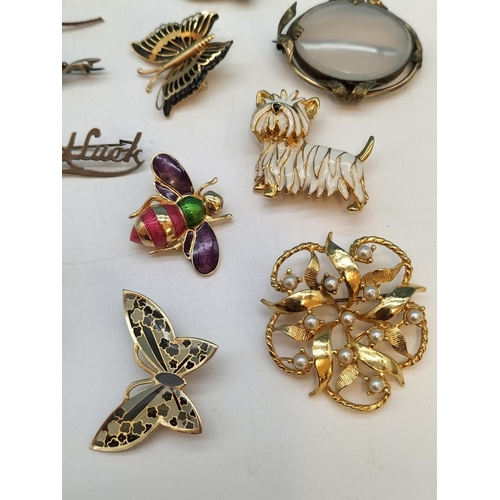 58 - Collection of Brooches to include Bee, Dog, Butterflies, Minton Ceramic Flower Plaque (No Pin), etc.