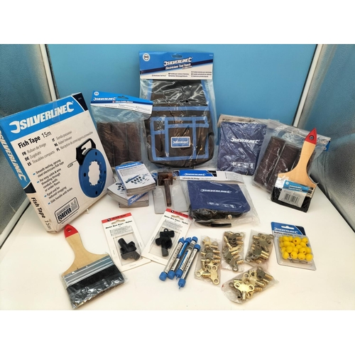 630 - Box of New Silverline Tools and Accessories to include Tool Pouch, Key Fobs, Mini Gauge, Spirit Leve... 