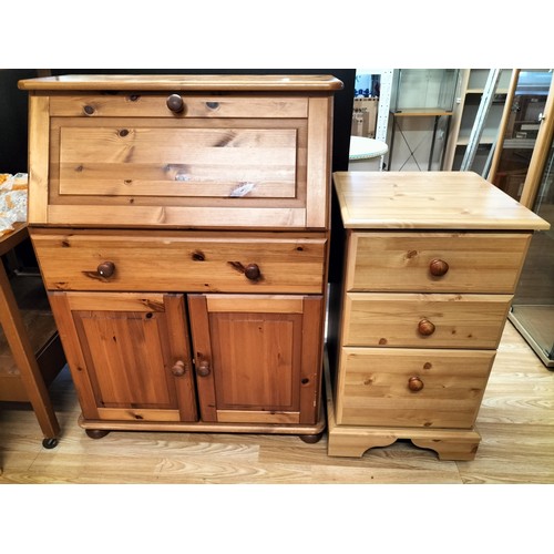 421 - Modern Pine Bureau Cabinet plus 3 Drawer Unit on Wheels. Bureau Measures 105cm High, 79cm x 45cm. Co... 