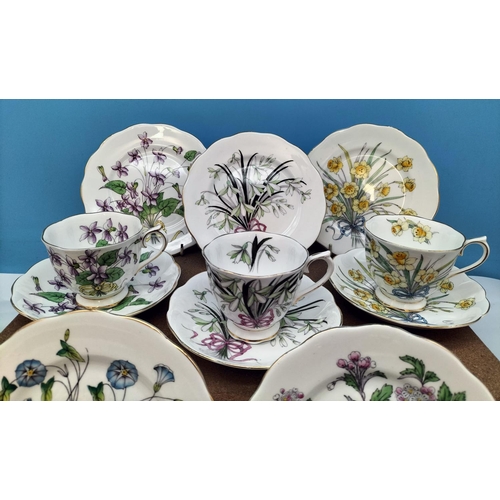 1 - 1950's Royal Albert Complete Set of 12 'Flower of The Month Series' Hand Painted Trios in the Counte... 