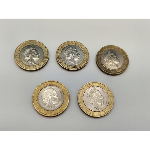 107 - Five £2 Coins to include Shakespeare, DNA, etc.