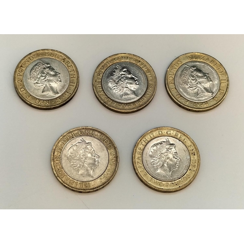 159 - Five £2 Coins to include Shakespeare, Golden Guinea, etc.