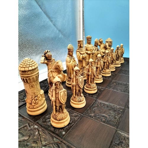 166 - Chess Set with Medieval Pieces. Board Size 60cm x 60cm.