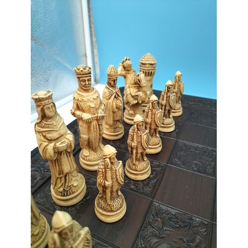 166 - Chess Set with Medieval Pieces. Board Size 60cm x 60cm.