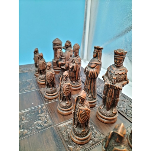 166 - Chess Set with Medieval Pieces. Board Size 60cm x 60cm.