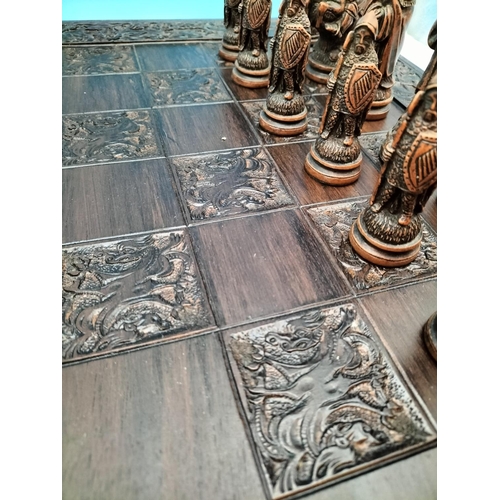 166 - Chess Set with Medieval Pieces. Board Size 60cm x 60cm.