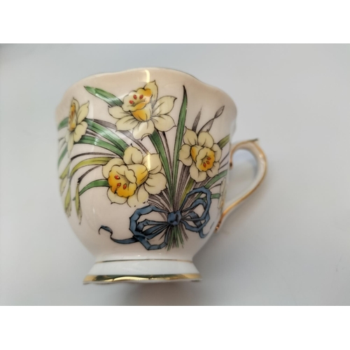 176 - 1950's Royal Albert Flower of The Month Series 'Daffodil No 3' Hand Painted Trios (5) in the Countes... 