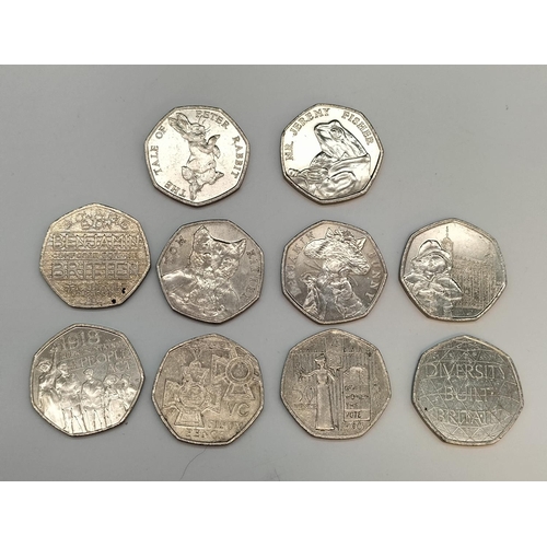 182 - Twenty 50p Coins to include Peter Rabbit, NHS, Sherlock Holmes, Pride, etc.