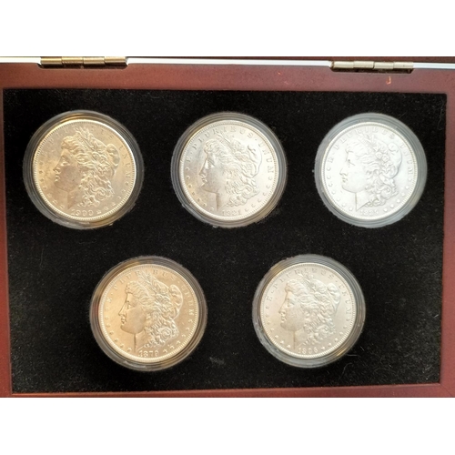 2 - 5 x Silver Morgan Dollars in Case. Please Note Coins are Not Uncirculated.