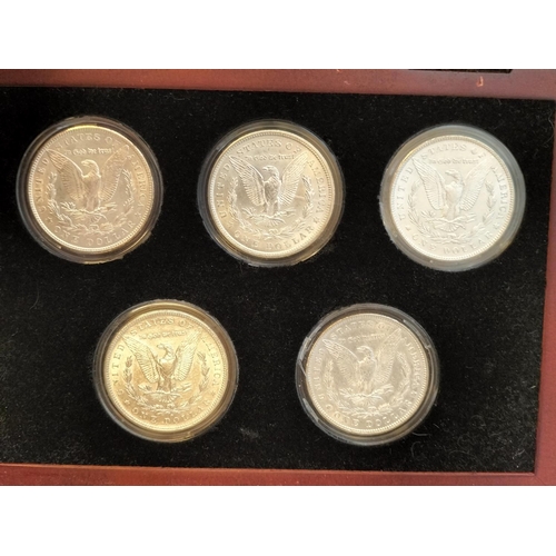 2 - 5 x Silver Morgan Dollars in Case. Please Note Coins are Not Uncirculated.