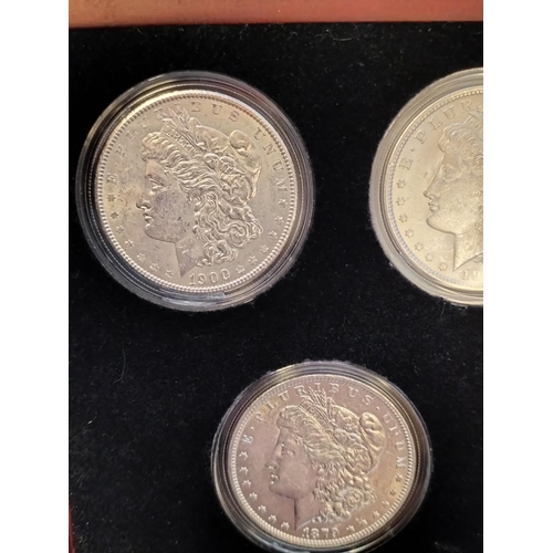 2 - 5 x Silver Morgan Dollars in Case. Please Note Coins are Not Uncirculated.