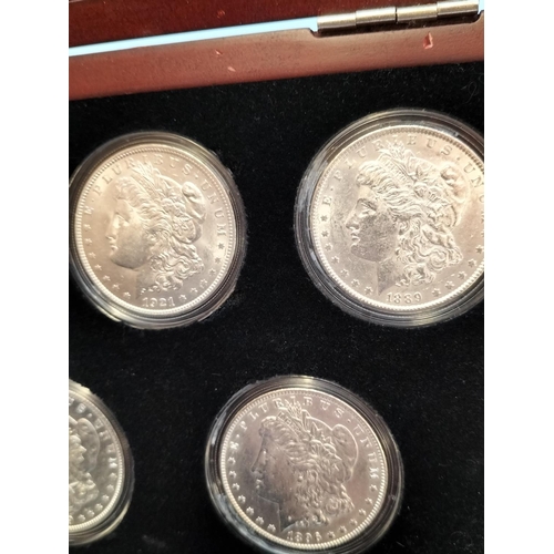 2 - 5 x Silver Morgan Dollars in Case. Please Note Coins are Not Uncirculated.