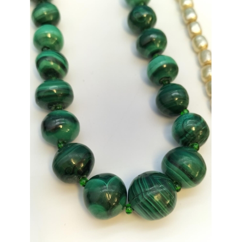 209 - 6 x Natural Stone and Beadwork Necklaces to include Malachite (2), Red Jasper, Pearl with Sterling S... 