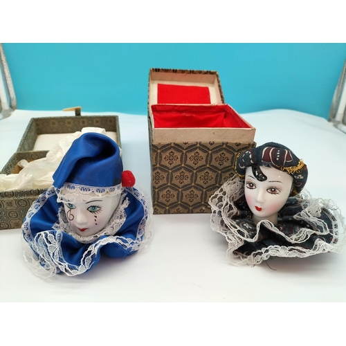 225 - Vintage Porcelain Harlequin Heads (2). Tallest 8cm. Both Boxed.