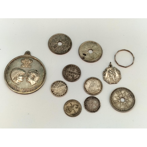 236 - Collection of Silver Coins and Pendants to include 3 x Territory of New Guinea One Shilling Coins. T... 