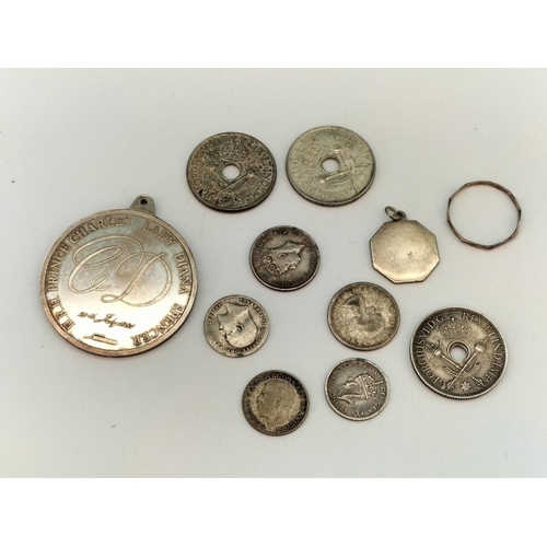 236 - Collection of Silver Coins and Pendants to include 3 x Territory of New Guinea One Shilling Coins. T... 