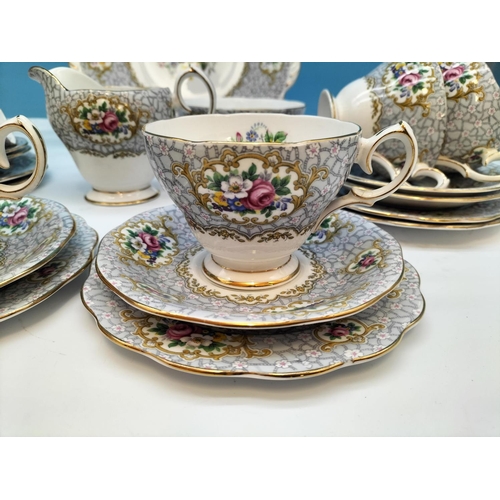 24 - Queen Anne China 21 Piece Tea Set in the 'Gainsborough' Pattern to include Trios (6), Cake Plate, Su... 