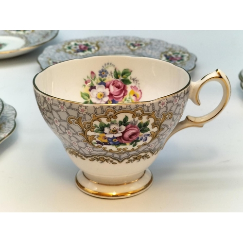 24 - Queen Anne China 21 Piece Tea Set in the 'Gainsborough' Pattern to include Trios (6), Cake Plate, Su... 