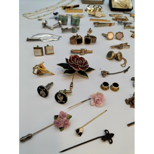 240 - Collection of Mixed Costume Jewellery, Tie Pins, Cuff Links, etc.